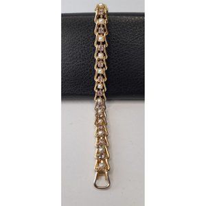 Women's Dainty Goldtoned Unique Link Bracelet With Glass Gems Mauve And Clear